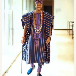 Mens midnight navy striped ceremonial agbada set