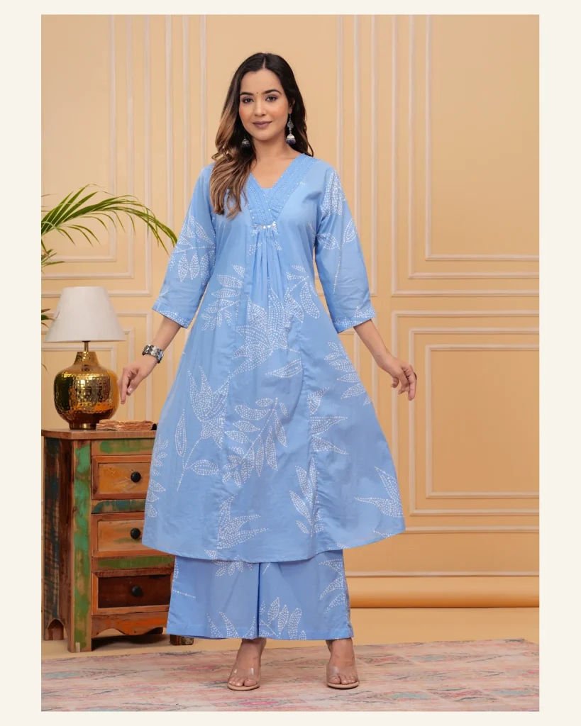 Sky Blue Botanical Kurta & Palazzo Set