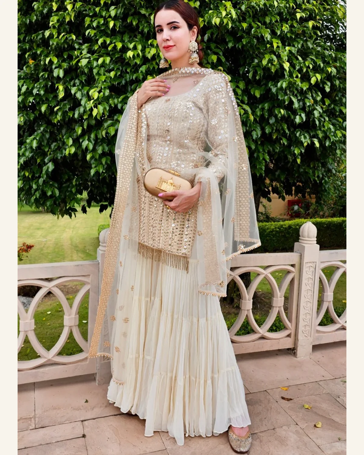 Ivory mirror embellished kurta sharara and dupatta set
